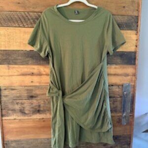 SHEIN Army Green Side Tie T-Shirt Dress 1X Casual Stretchy Midi